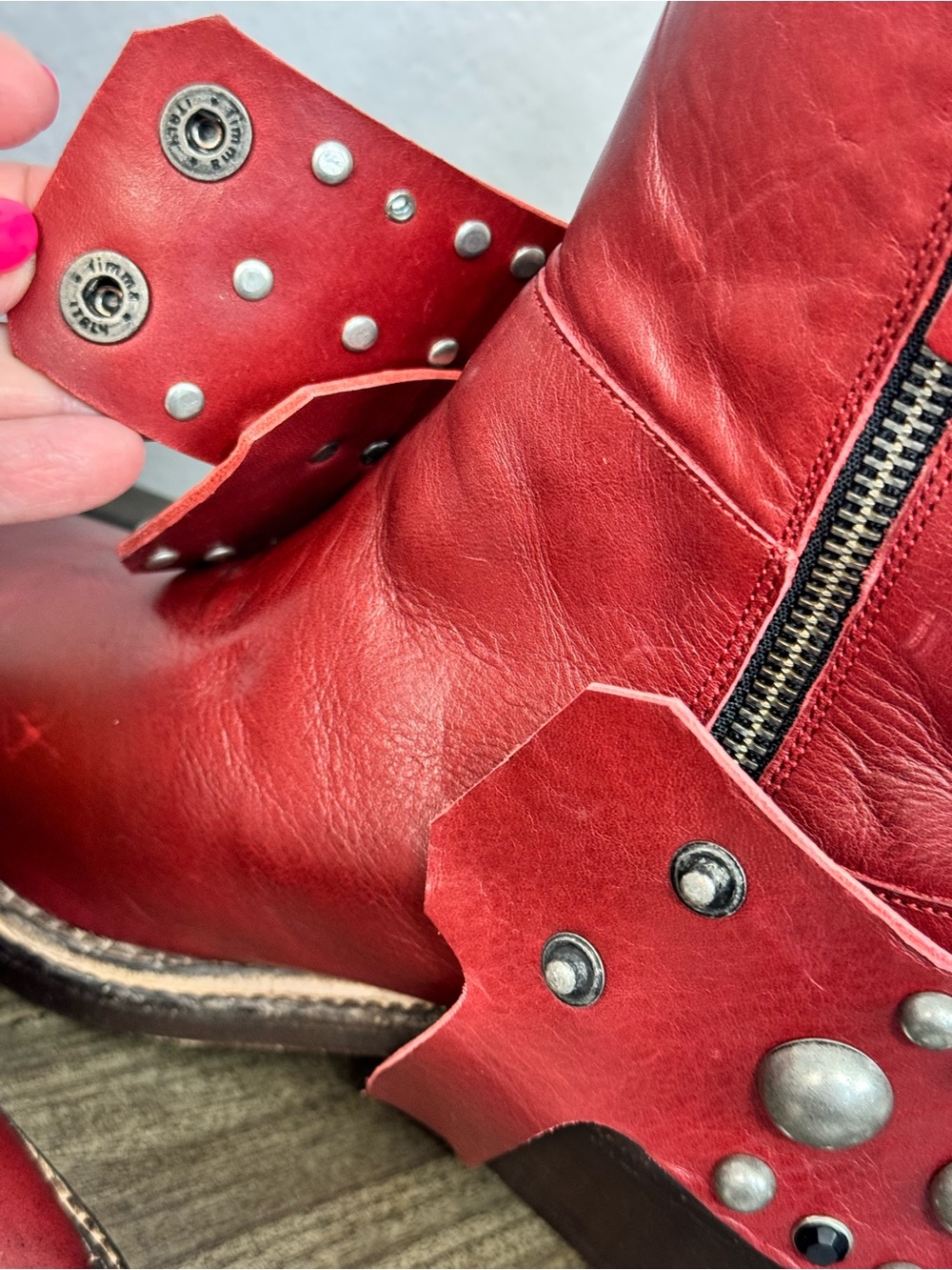 Free People We the Free Axel Red Studded Leather Western Ankle Boots - Picture 10 of 11